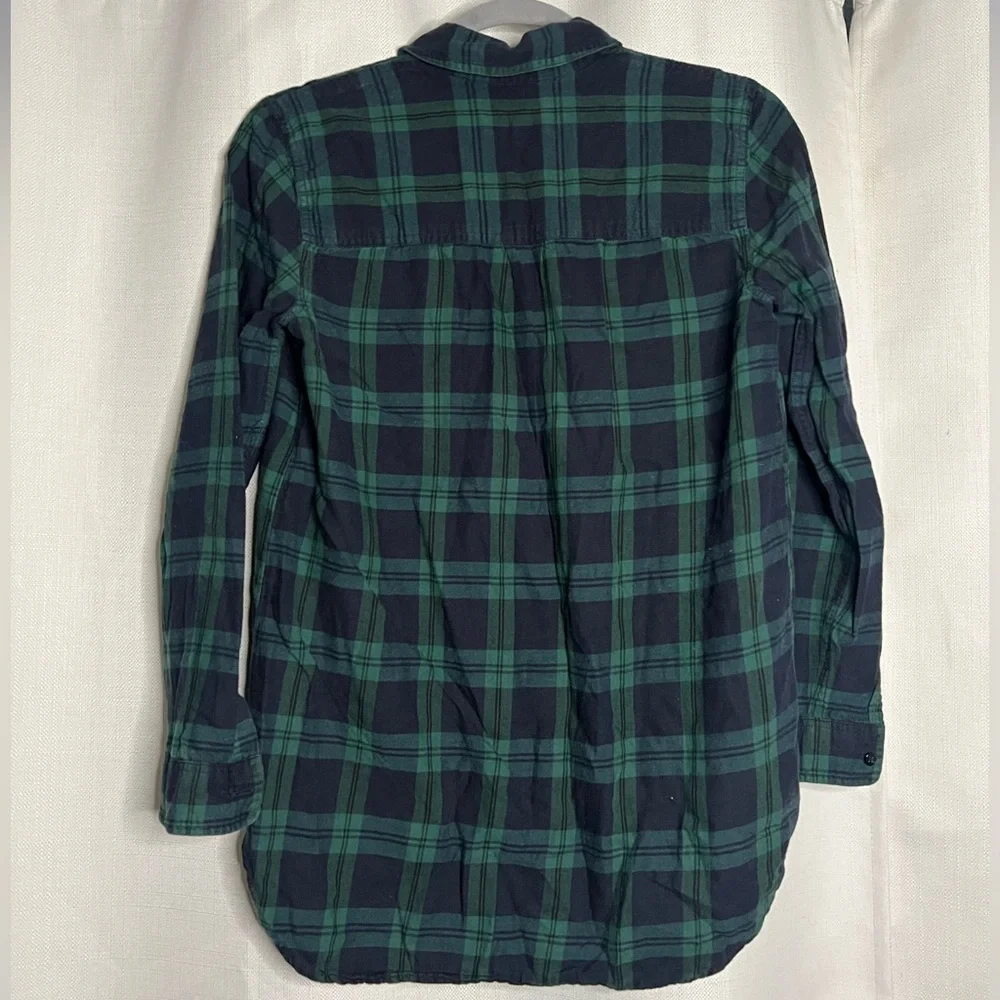Madewell Green and Navy Blue Plaid Cotton Button Up XXS - Picture 2 of 6